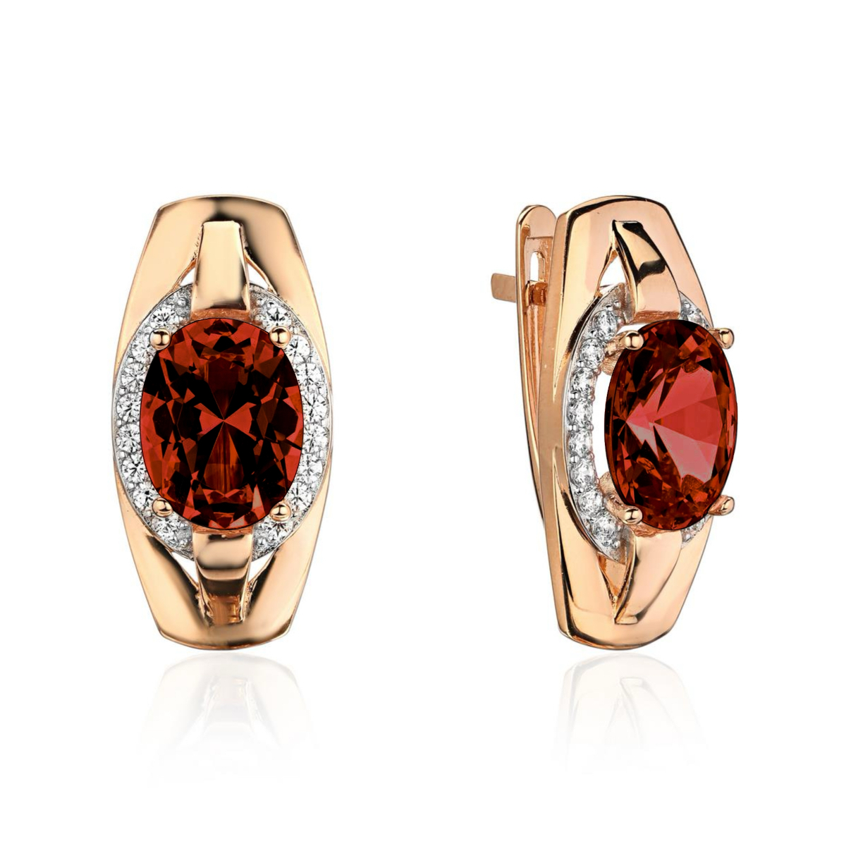 Серьги из красного золота 585 пробы с гранатом и фианитами 01С3115471Р-3