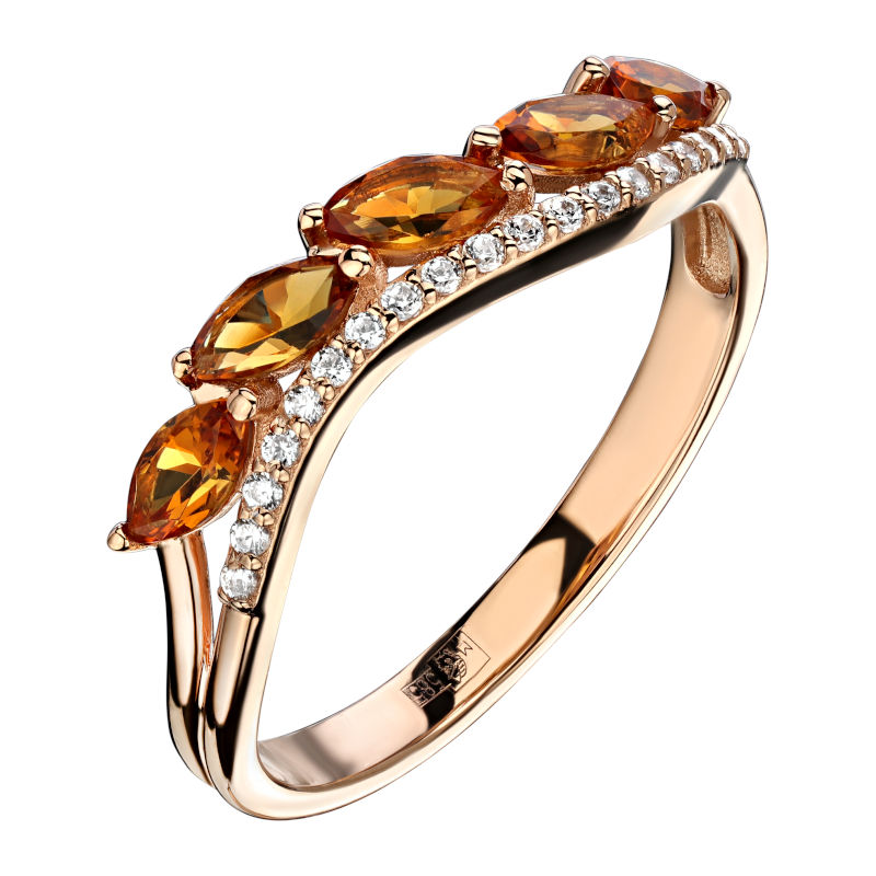 Кольцо из красного золота 585 пробы с цитринами и фианитами 01К3113968-1