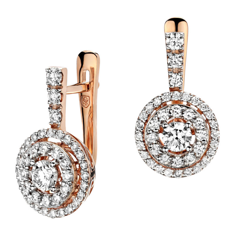 Серьги из красного золота 585 пробы с бриллиантами 01С615251 Серьги из красного золота 585 пробы с бриллиантами 01С615251