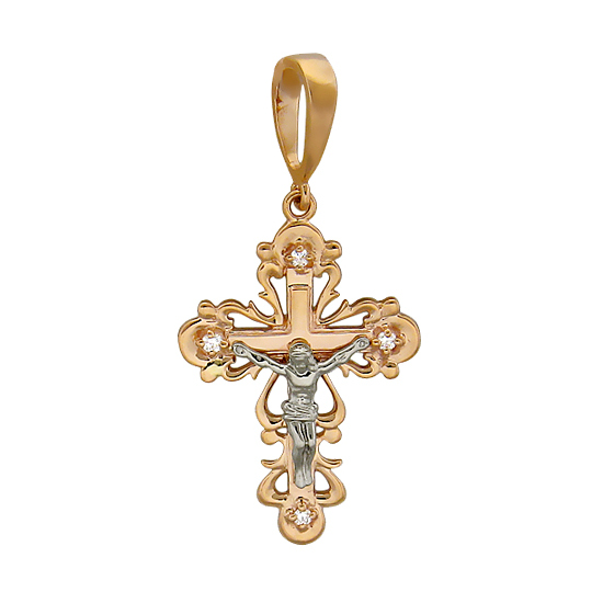 Крест нательный из комбинированного золота 585 пробы с бриллиантами 01Р660610