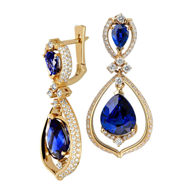 Серьги из желтого золота 750 пробы с сапфирами и бриллиантами 01С645963L