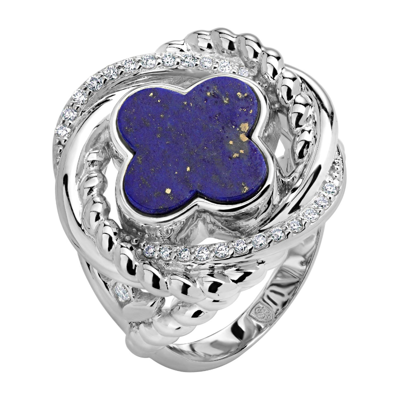 Кольцо из белого золота 585 пробы с лазуритом и бриллиантами 01К6213308-2 Кольцо из белого золота 585 пробы с лазуритом и бриллиантами 01К6213308-2