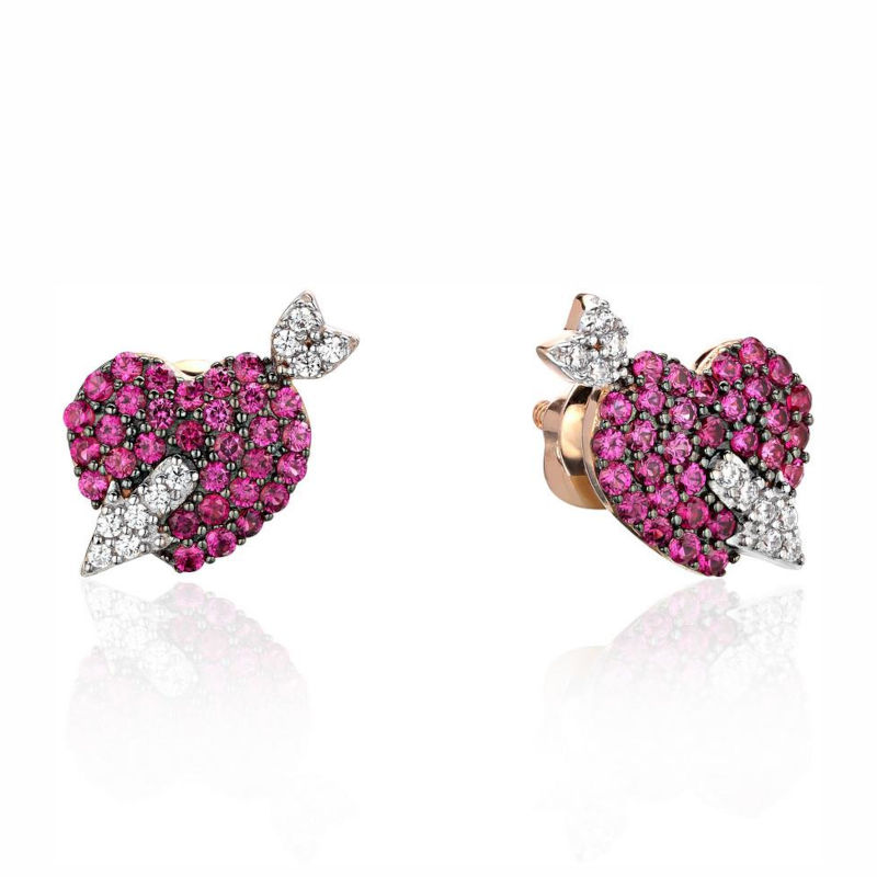Серьги из красного золота 585 пробы с корундом и фианитами 01С2114478ЧР-1