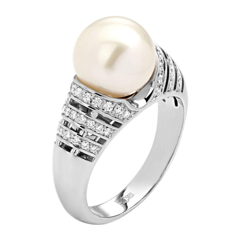 Кольцо из белого золота 585 пробы с жемчугом и бриллиантами 01К6210180-1