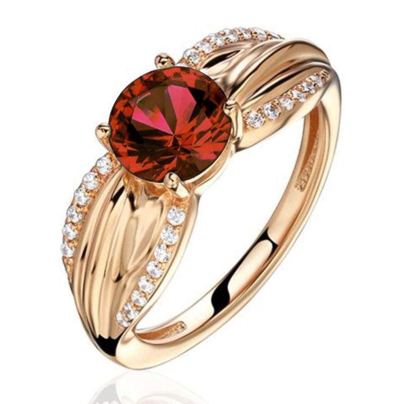 Кольцо из красного золота 585 пробы с гранатом и фианитами 01К3115349-2