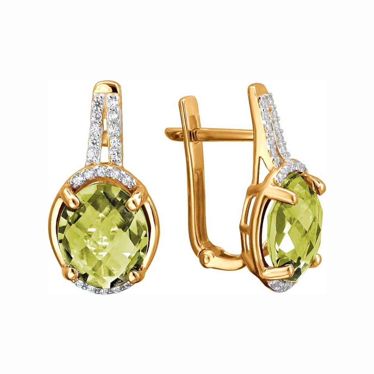 Серьги из красного золота 585 пробы с кварцем и фианитами 01С3112172Р-4