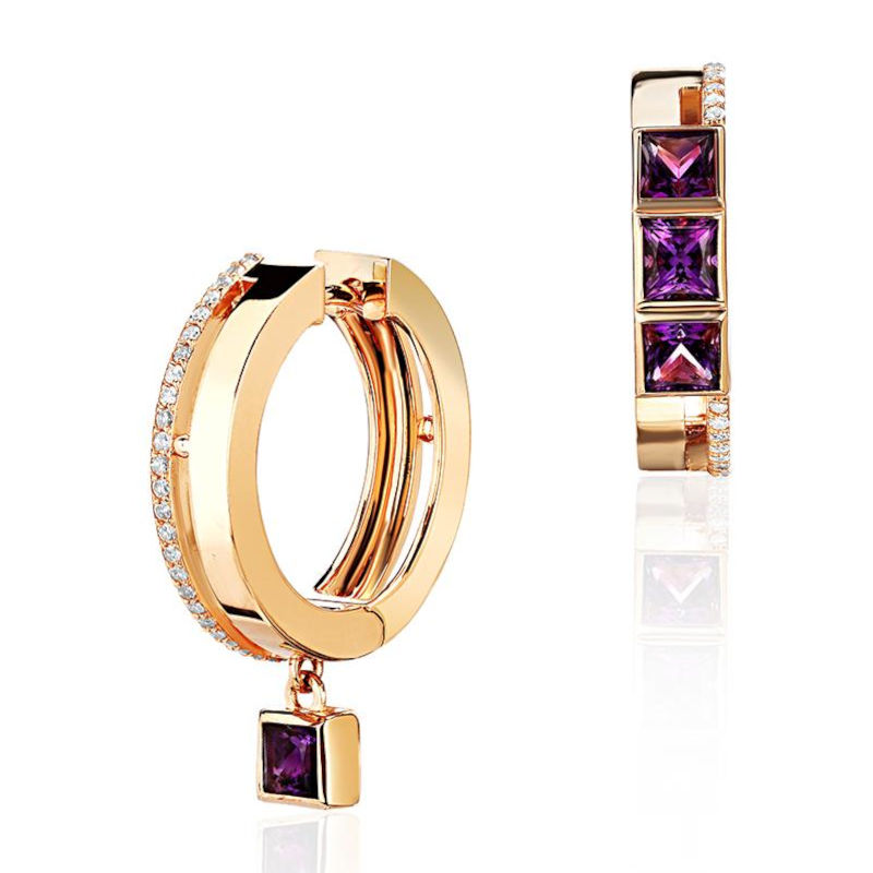 Серьги из красного золота 585 пробы с аметистами и бриллиантами 01С6115454-1