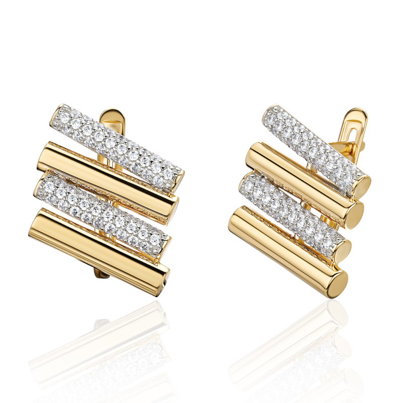 Серьги из желтого золота 585 пробы с фианитами 01С1316755Р