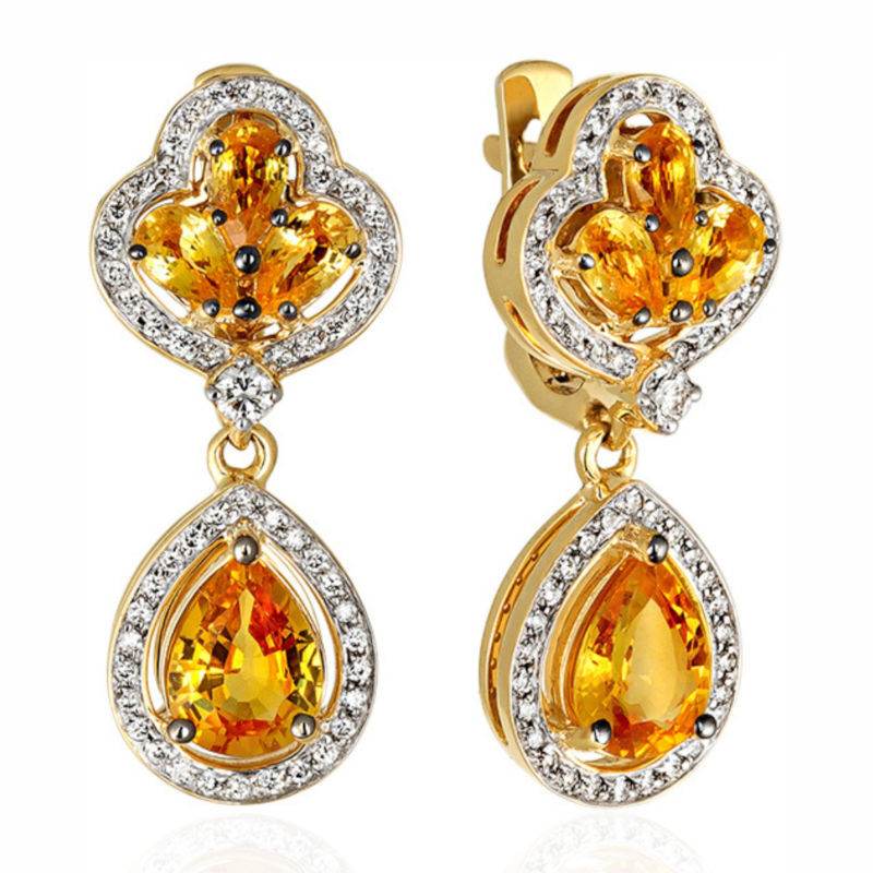 Серьги из желтого золота 585 пробы с сапфирами и бриллиантами 01С6311376-1 Серьги из желтого золота 585 пробы с сапфирами и бриллиантами 01С6311376-1