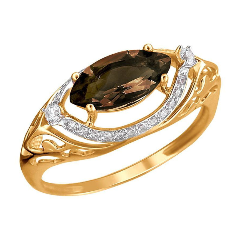 Кольцо из золоченого серебра 925 пробы с фианитами и гранатом 01К3512173РА-2