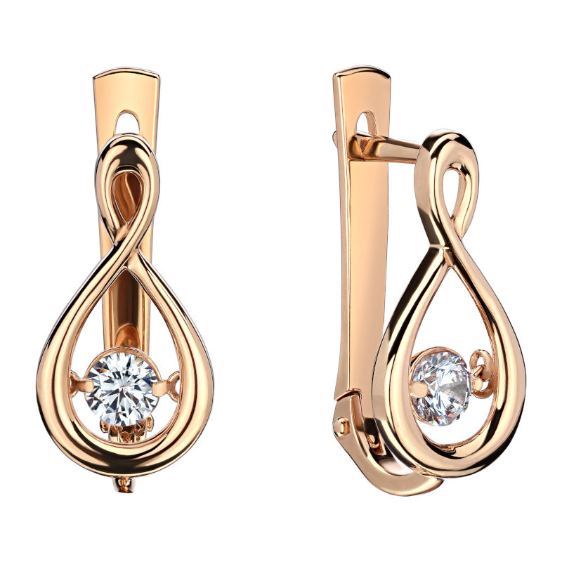 Серьги из красного золота 585 пробы с фианитами 01С117962