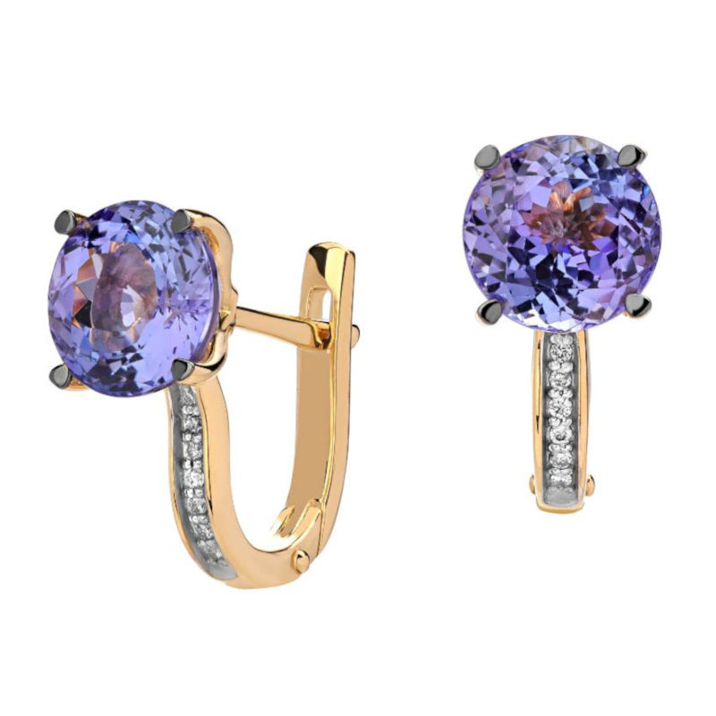 Серьги из желтого золота 750 пробы с танзанитами и бриллиантами 01С6412106-2 Серьги из желтого золота 750 пробы с танзанитами и бриллиантами 01С6412106-2