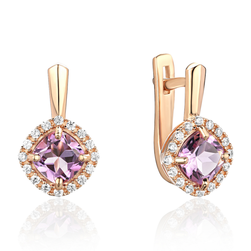 Серьги из красного золота 585 пробы с аметистами и фианитами 01С3115434-3