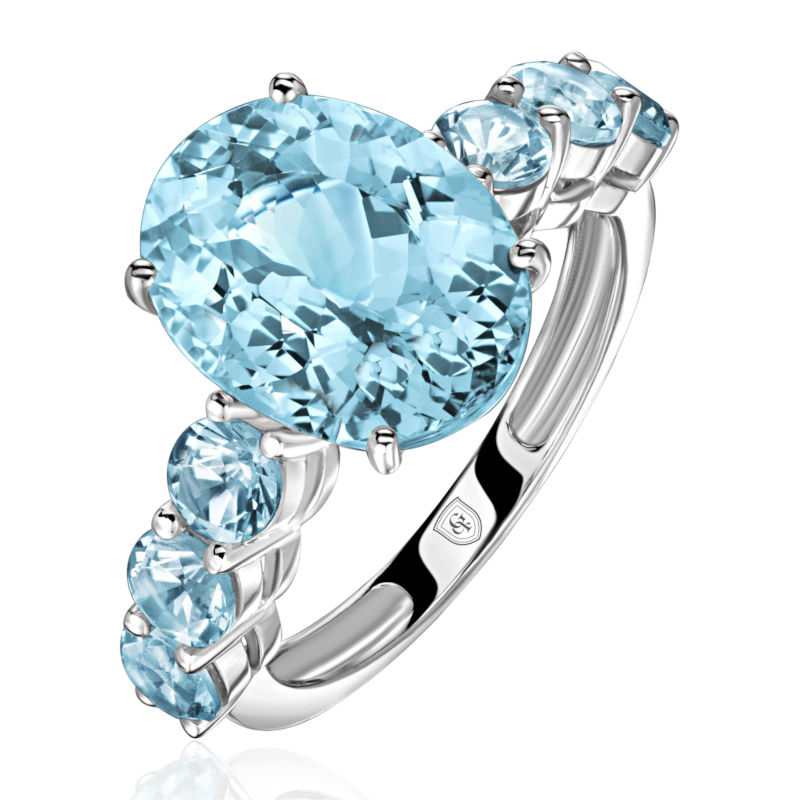Кольцо из белого золота 585 пробы с аквамаринами 01К3217102-2