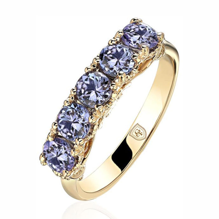 Кольцо из желтого золота 585 пробы с танзанитами 01К337284-1
