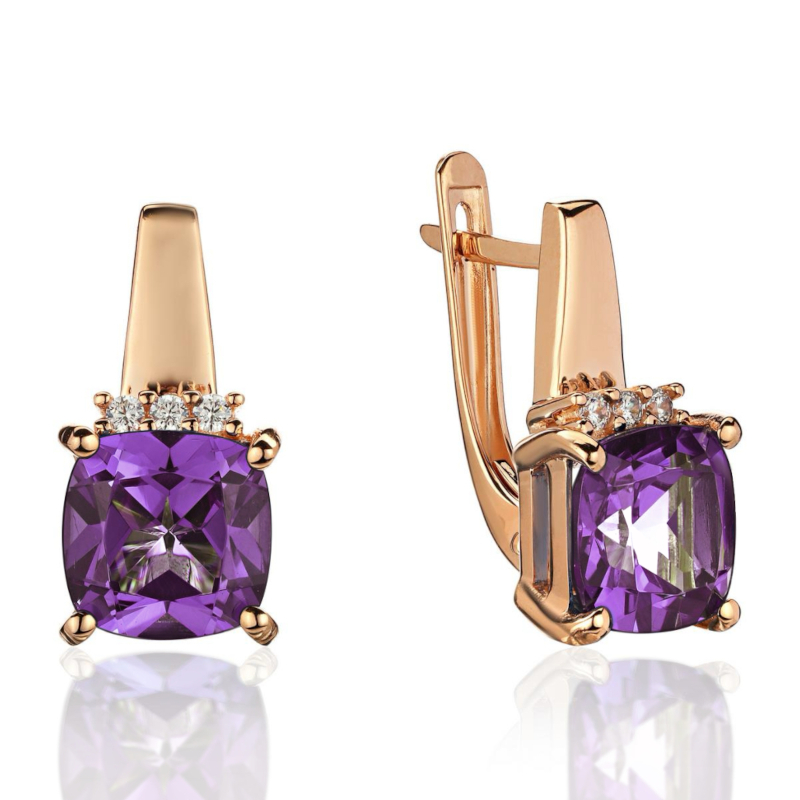 Серьги из красного золота 585 пробы с аметистами и фианитами 01С3116572-5