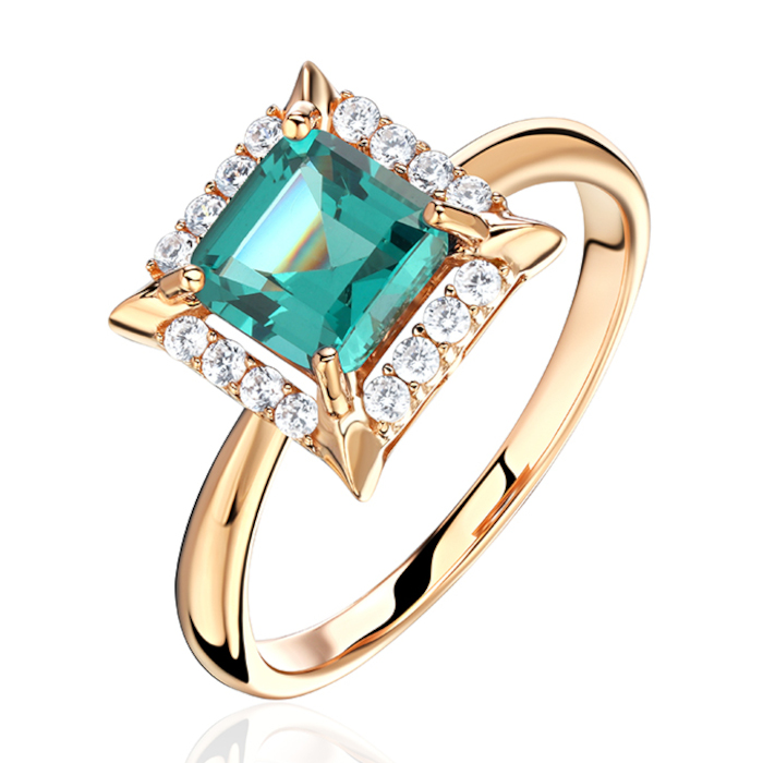 Кольцо из красного золота 585 пробы с наноситал турмалином и фианитами 01К2115422-4