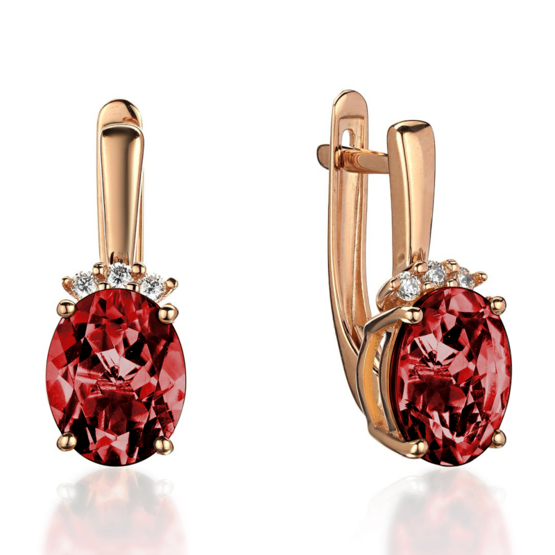 Серьги из красного золота 585 пробы с гранатами и фианитами 01С3115470-4