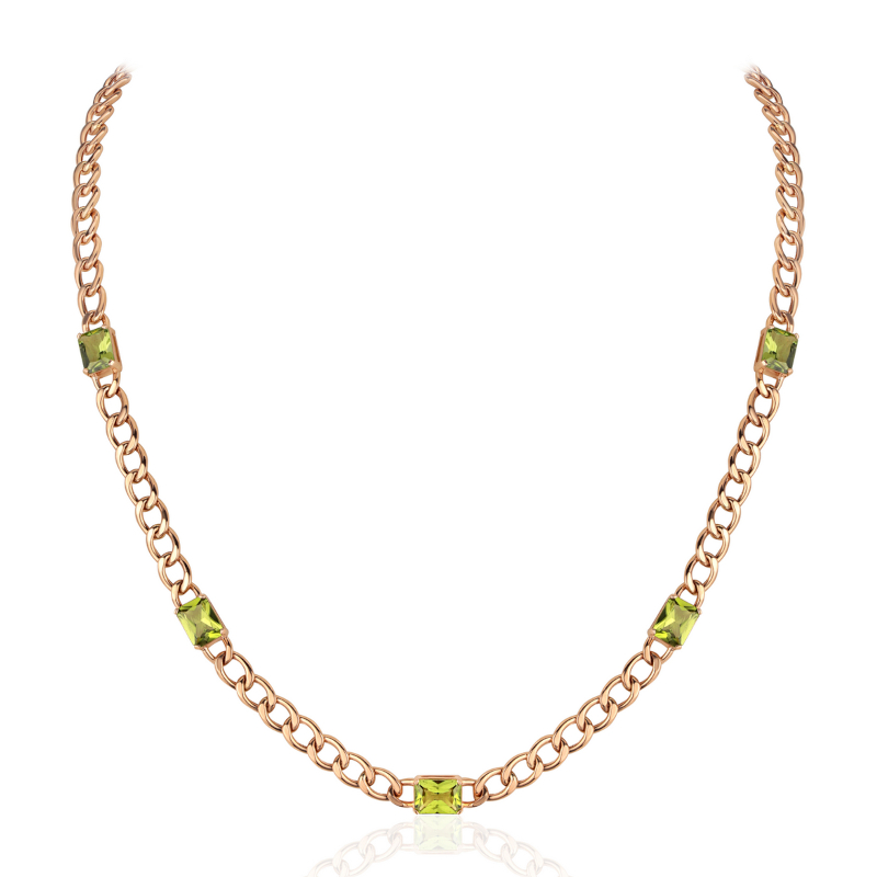 Колье из красного золота 585 пробы с хризолитами 01Л312541-1