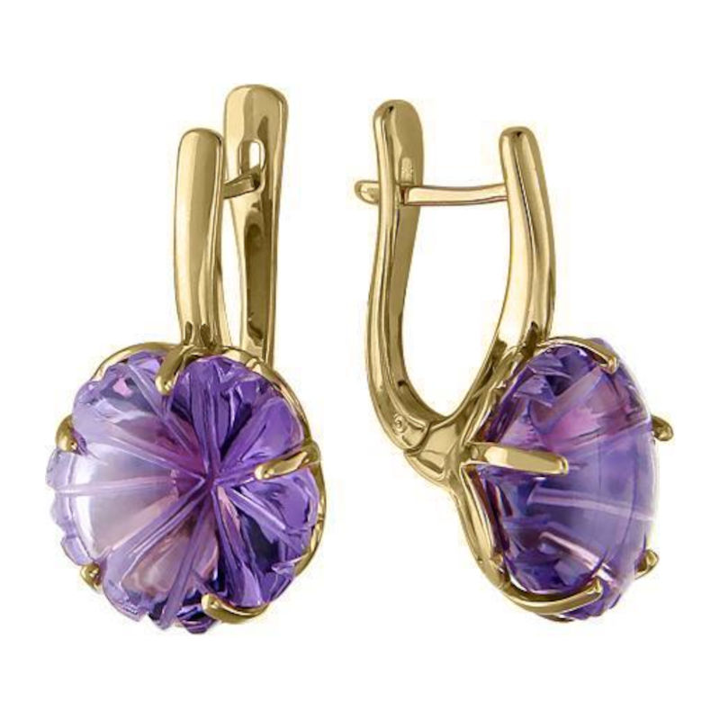 Серьги из желтого золота 585 пробы с аметистами 01С337915-3