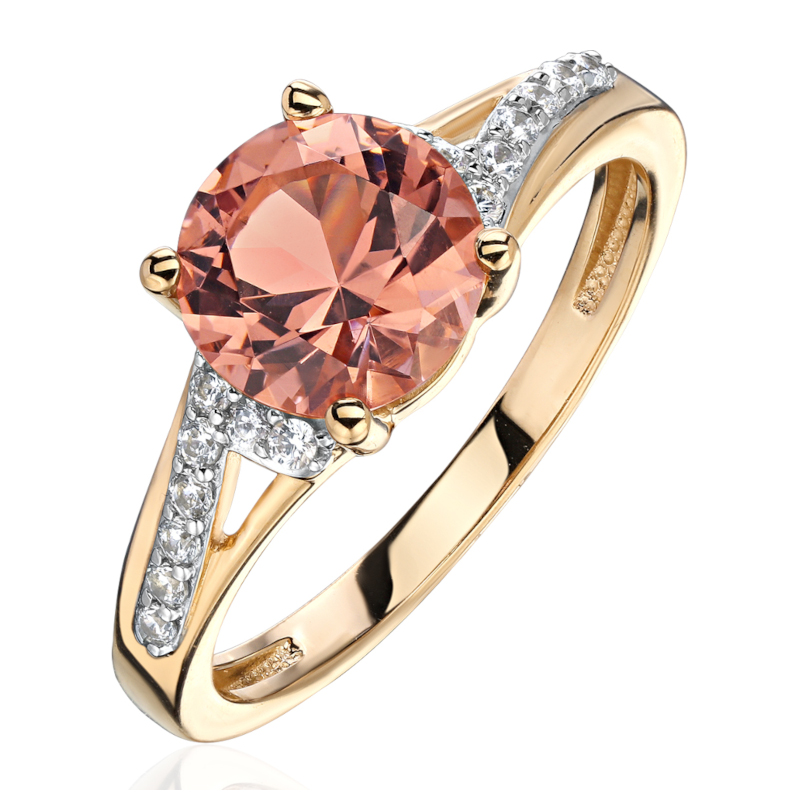 Кольцо из желтого золота 585 пробы с наноситал морганитом и фианитами 01К2316467Р-1