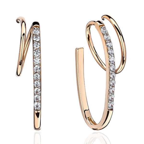 Серьги каффы без прокола из красного золота 375 с фианитами 01С1112622SР Серьги каффы без прокола из красного золота 375 с фианитами 01С1112622SР