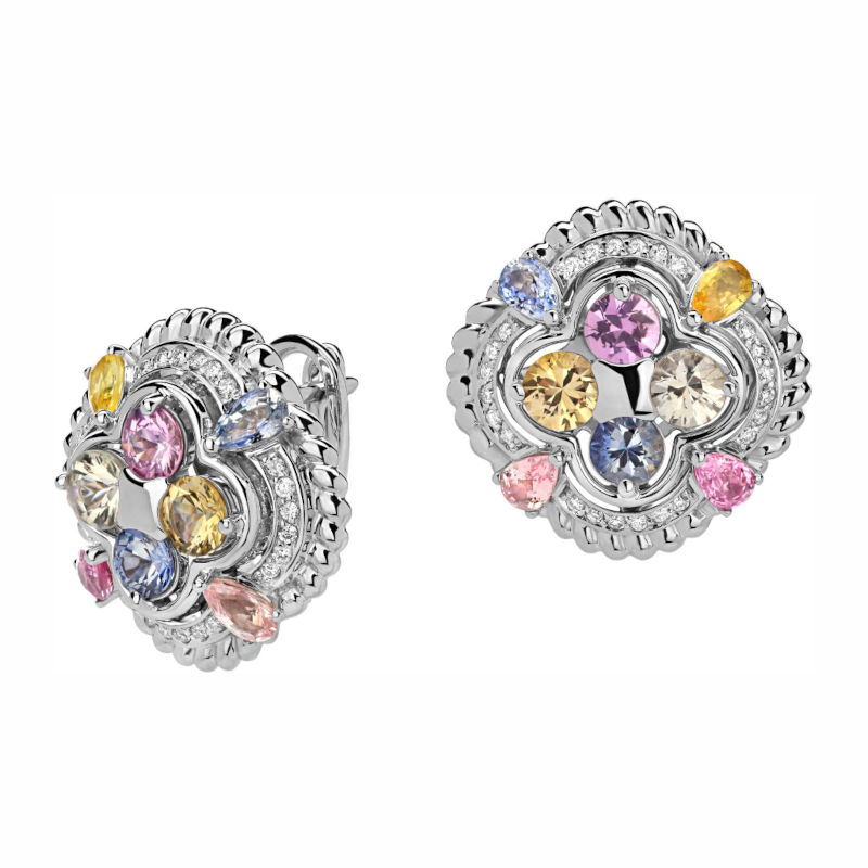 Серьги из белого золота 585 пробы с бриллиантами и сапфирами 01С6214409-6