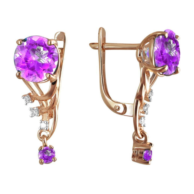 Серьги из золоченого серебра 925 пробы с фианитами и аметистами 01С3512370А-3