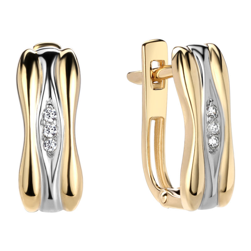 Серьги из желтого золота 585 пробы с фианитами 01С1312328Р