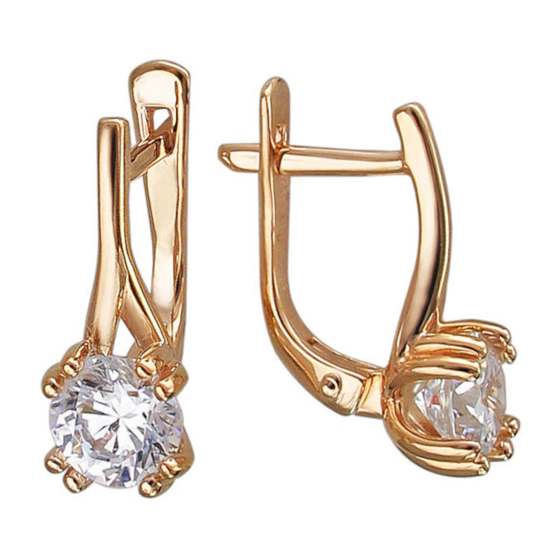 Серьги из красного золота 585 пробы с фианитами 01С118636