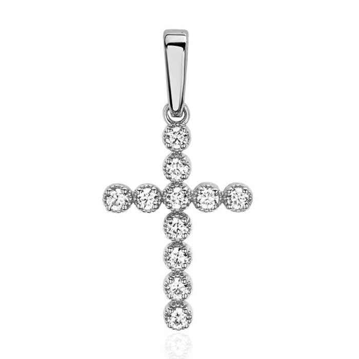 Крест из белого золота 585 пробы с бриллиантами 01Р621120-17