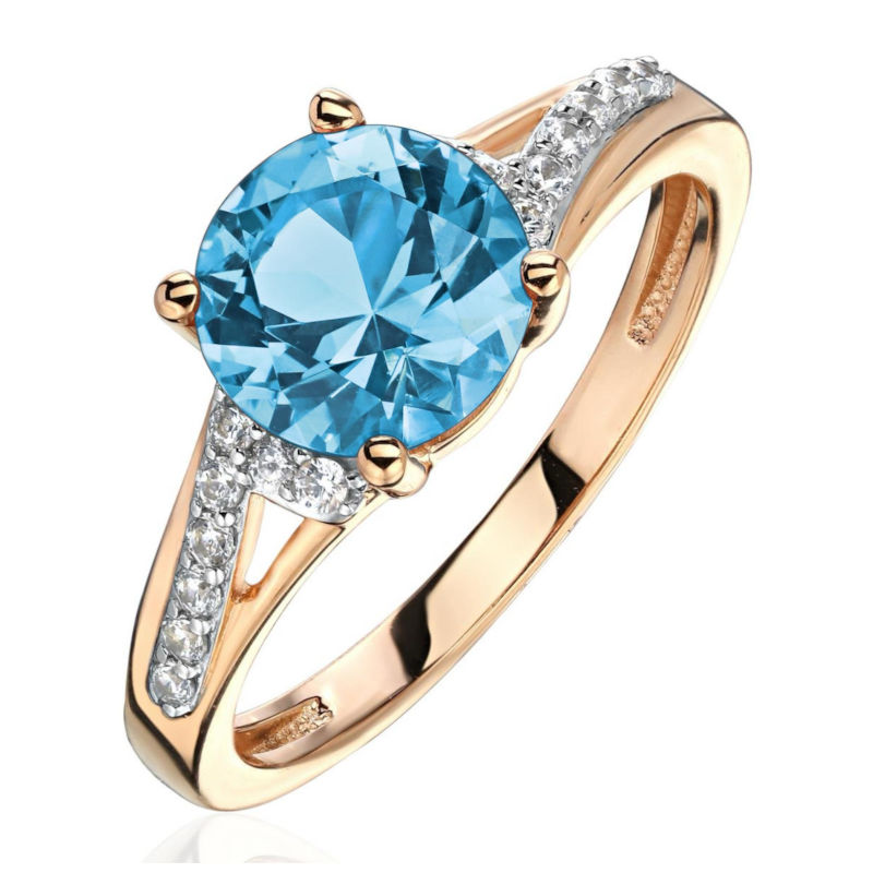 Кольцо из красного золота 585 пробы с топазом и фианитами 01К3115367Р-2