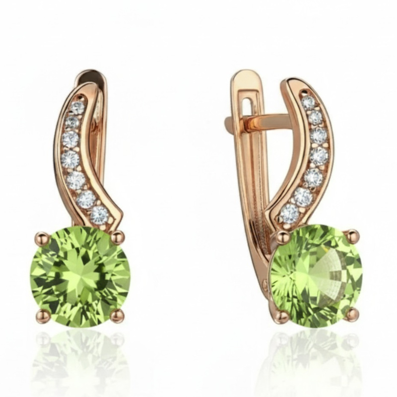 Серьги из красного золота 585 пробы с хризолитами и фианитами 01С3116445-5