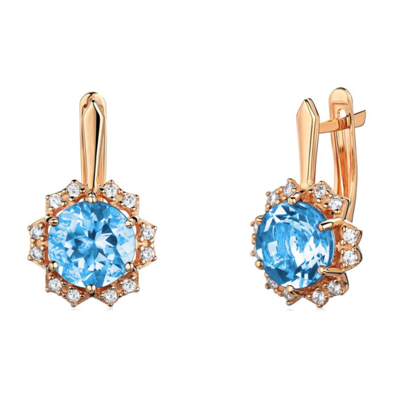 Серьги из красного золота 585 пробы с топазами и фианитами 01С3115336-3