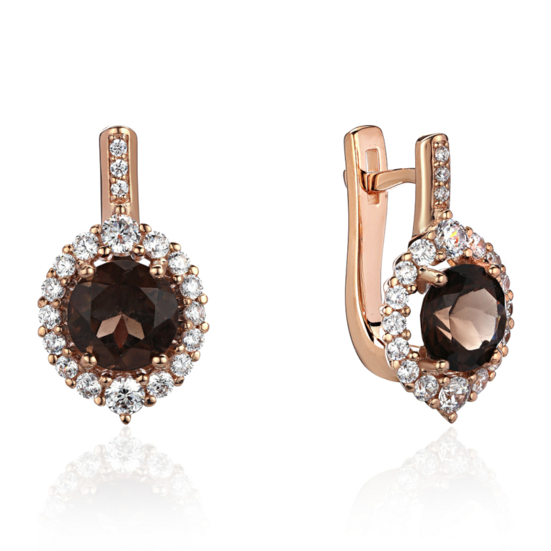 Серьги из красного золота 585 пробы с раух-топазами и фианитами 01С3115431-2