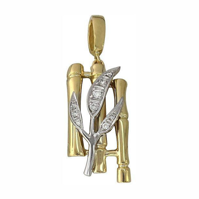 Подвеска в виде веточки бамбука из комбинированного золота 585 пробы с фианитами 01П166110Ж