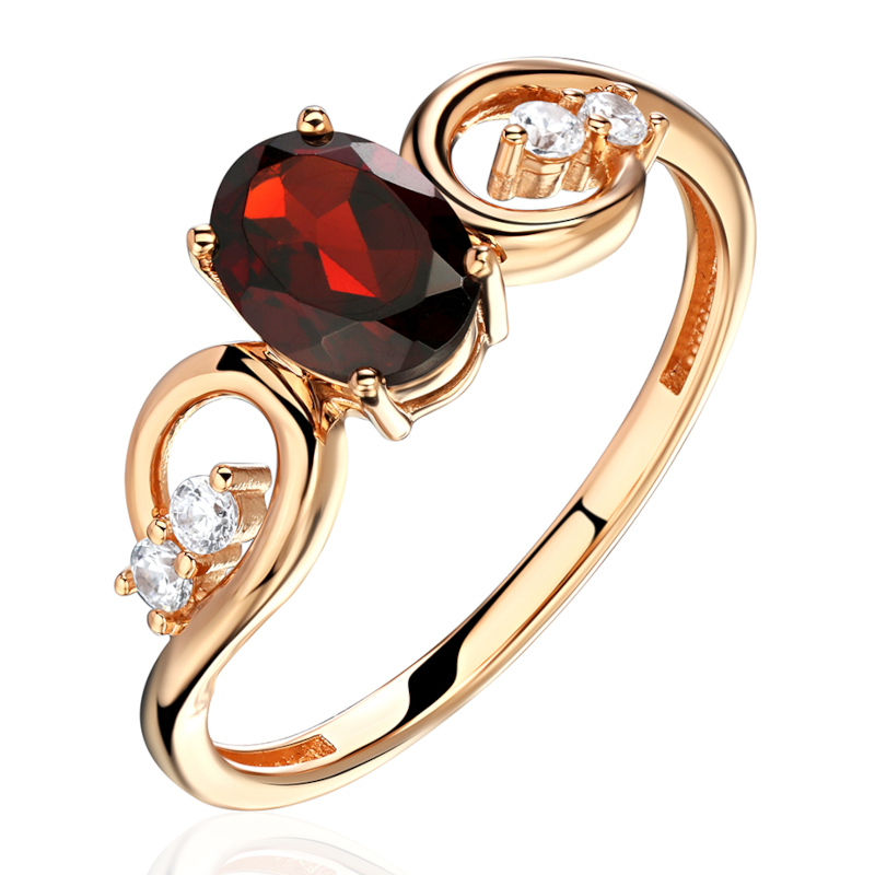 Кольцо из красного золота 585 пробы с гранатом и фианитами 01К3115339-2