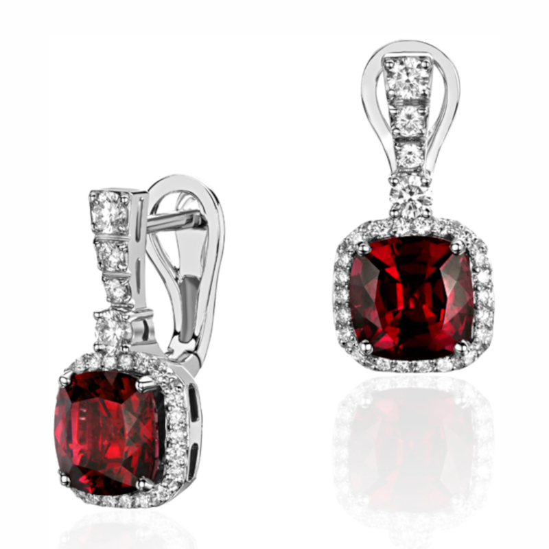 Серьги из белого золота 585 пробы с родолитами и бриллиантами 01С6213376-1 Серьги из белого золота 585 пробы с родолитами и бриллиантами 01С6213376-1