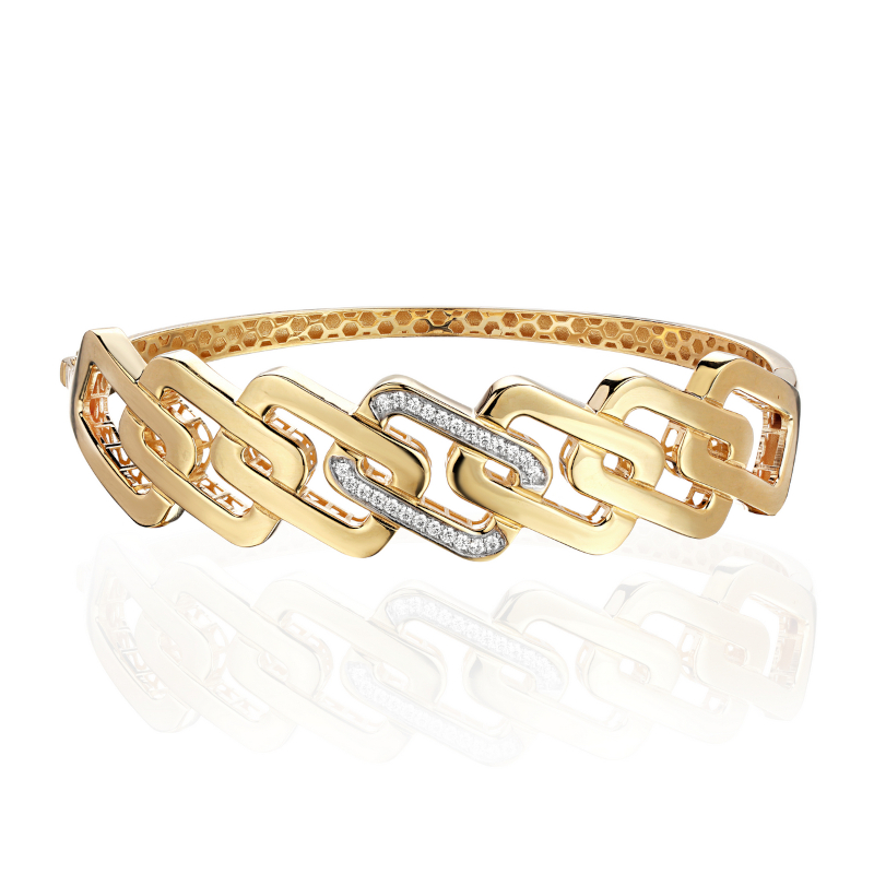 Браслет из желтого золота 585 пробы с фианитами 01Б133444