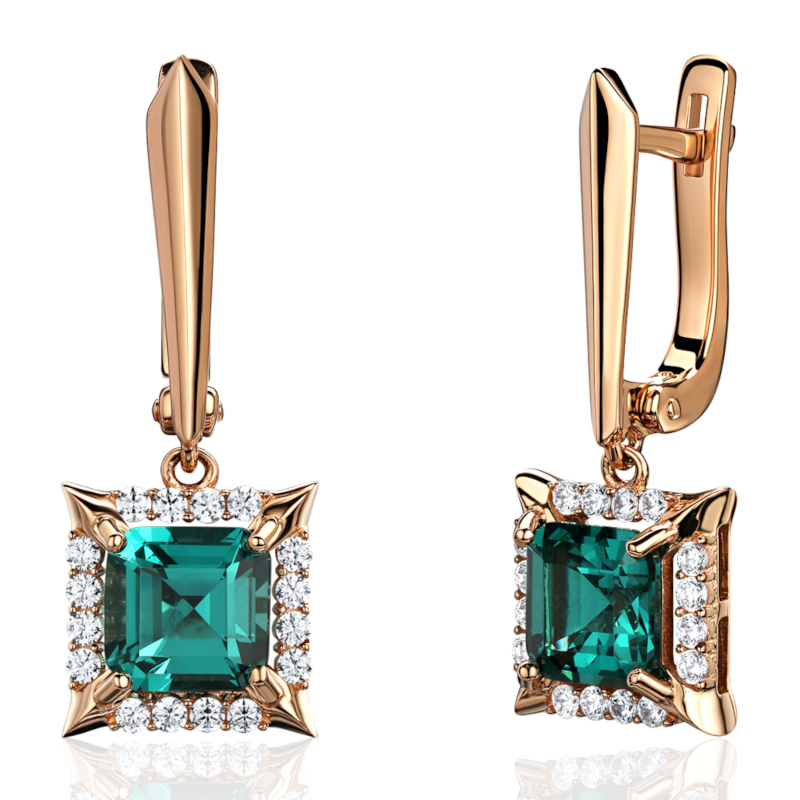 Серьги из красного золота 585 пробы с наноситал турмалином и фианитами 01С2115422-4