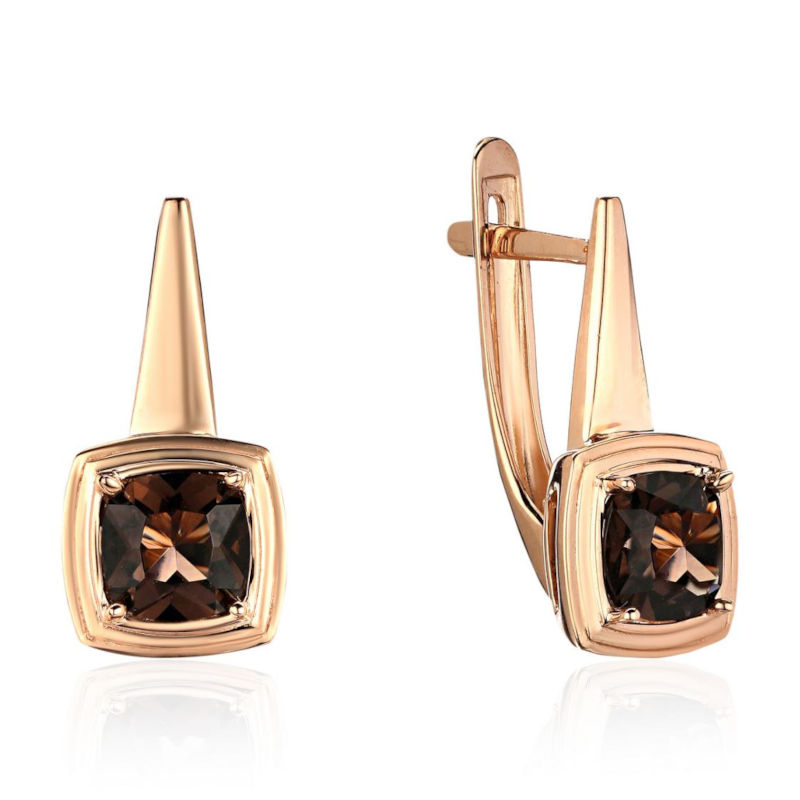 Серьги из красного золота 585 пробы с раух-топазами 01С3115464-3