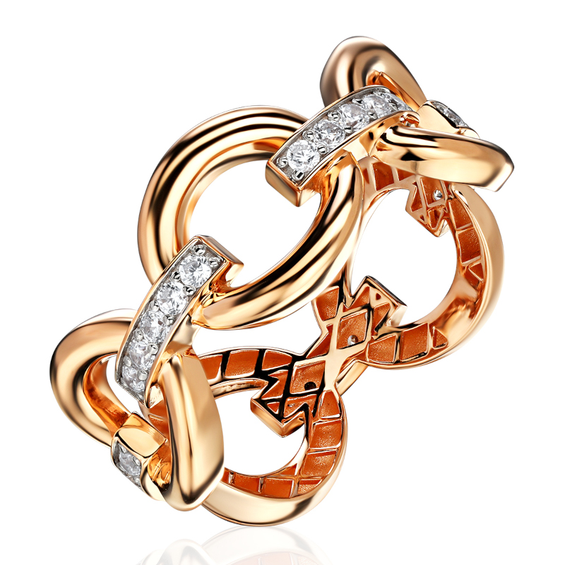 Кольцо из красного золота 585 пробы с фианитами 01К1116784Р