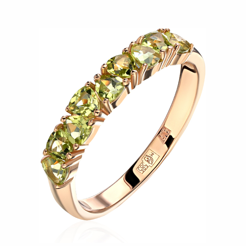 Кольцо из красного золота 585 пробы с хризолитами 01К3115177-6