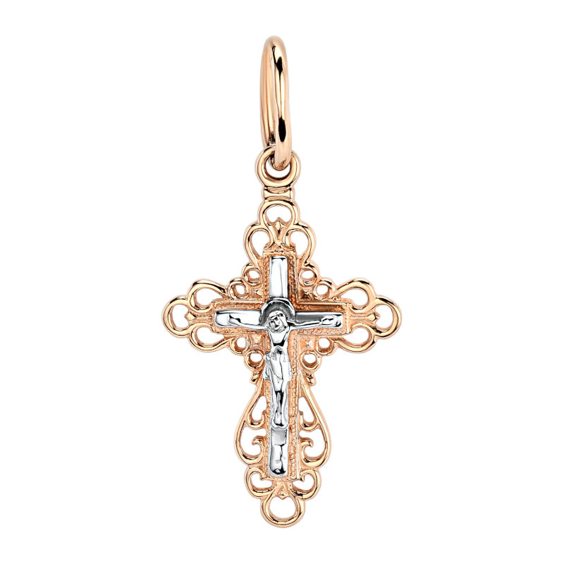 Крест нательный из красного золота 585 пробы без вставок 01Р010767