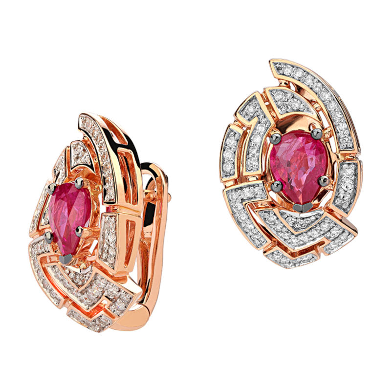Серьги из красного золота 585 пробы с рубинами и бриллиантами 01С6113136-1 Серьги из красного золота 585 пробы с рубинами и бриллиантами 01С6113136-1
