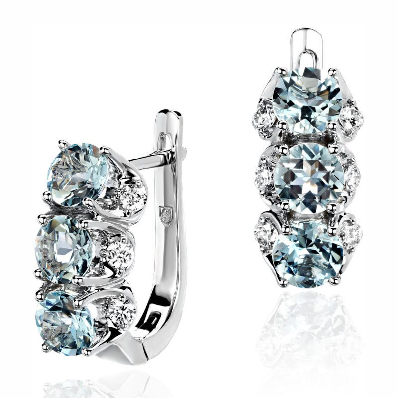 Серьги из белого золота 585 пробы с аквамарином и бриллиантами 01С6271105-8