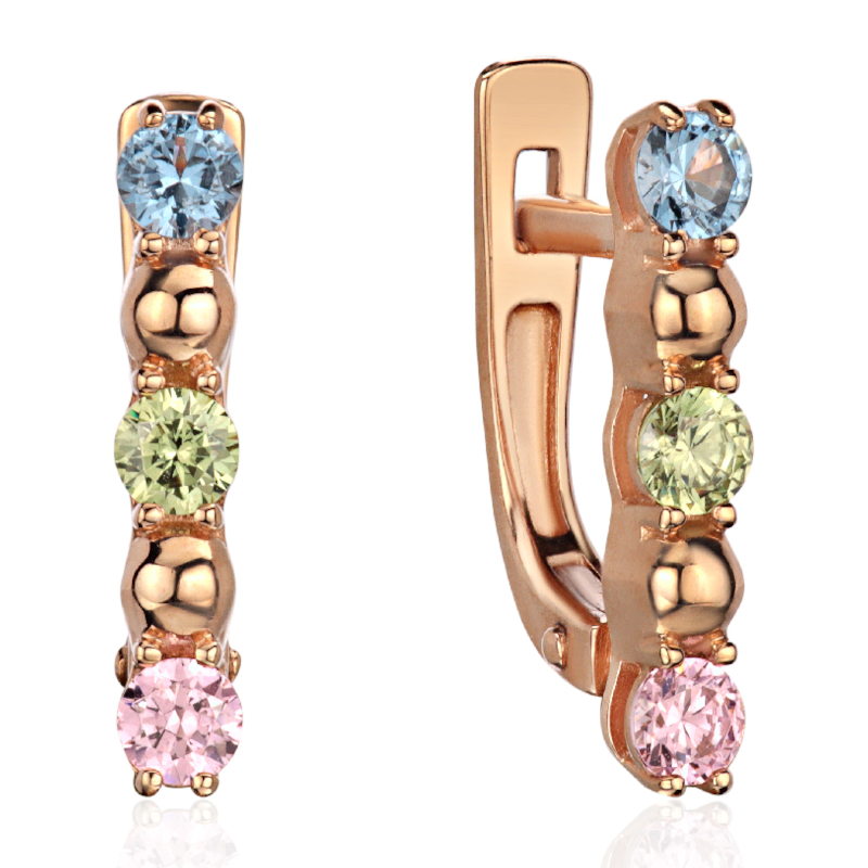 Серьги из красного золота 585 пробы со шпинелью и фианитами 01С2117007-1