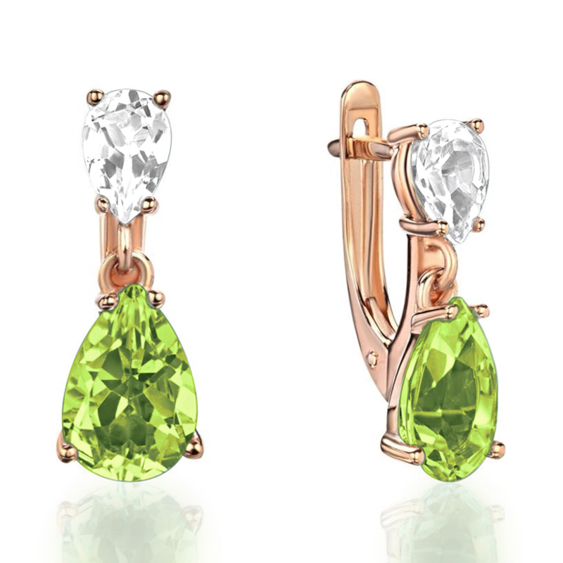 Серьги из красного золота 585 пробы с хризолитами и фианитами 01С3115382-5