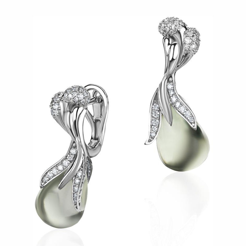 Серьги из белого золота 585 пробы с празиолитами и бриллиантами 01С6215148-2