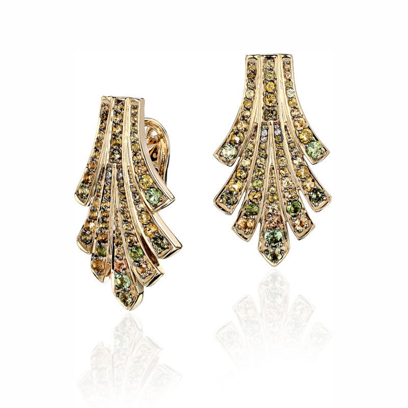 Серьги из желтого золота 585 пробы с турмалинами и бриллиантами 01С6314341-1